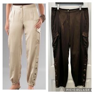 Chico's Casablanca Brown Silk/Cotton Blend Satin Cargo Joggers Sz. 3 (XL/16)